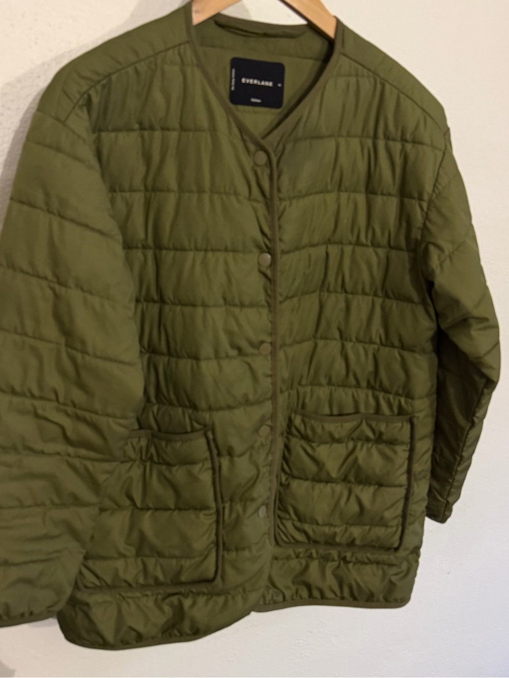 Everlane Olive Green Quilted Snap-Front Jacket